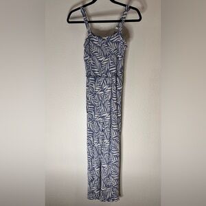 Angels Forever Young Blue and White Leaf Print Jumpsuit Size Medium